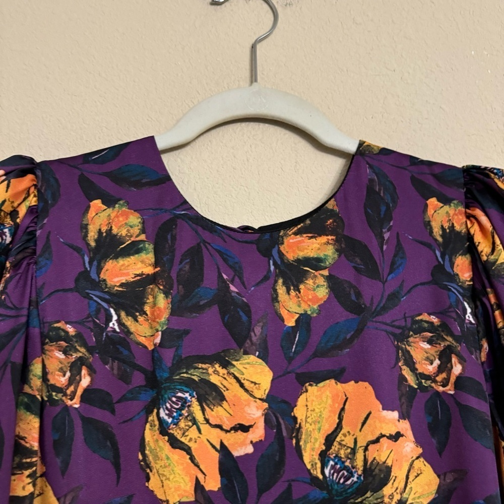 DELFI Collective Floral Dress Purple Floral Puff Sleeves Size Medium NEW $398 - Picture 5 of 16